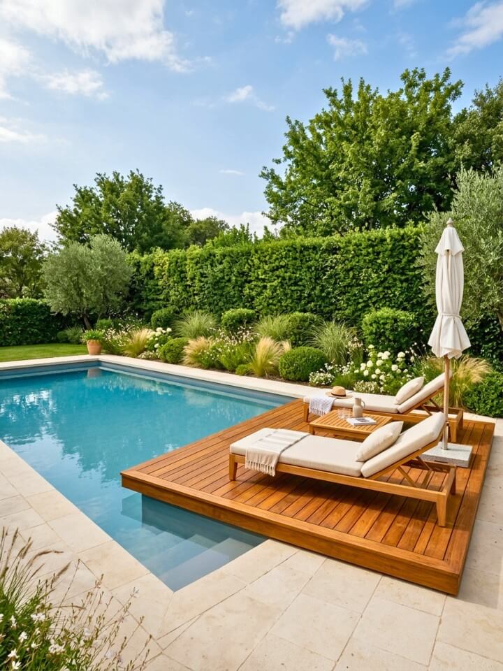 floating lounge deck beside the pool