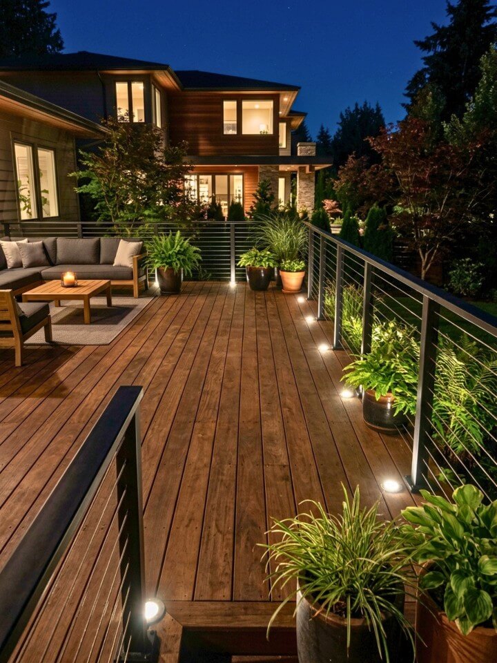 floor uplights highlighting deck features
