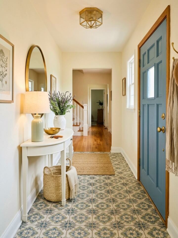 floral entryway tile patterns for a soft welcoming look