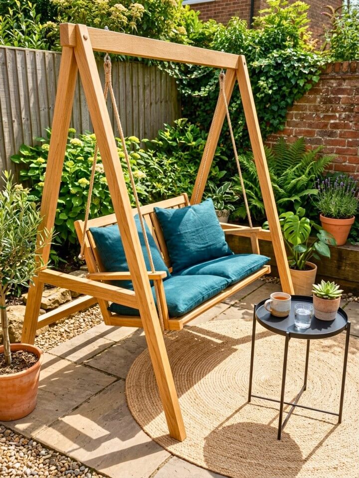 folding bistro swing for small outdoor spaces