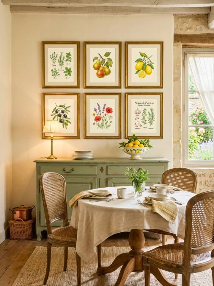food and botanical print wall