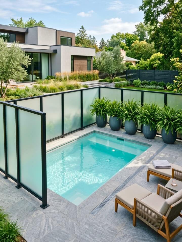 frosted glass fence with metal frame for privacy