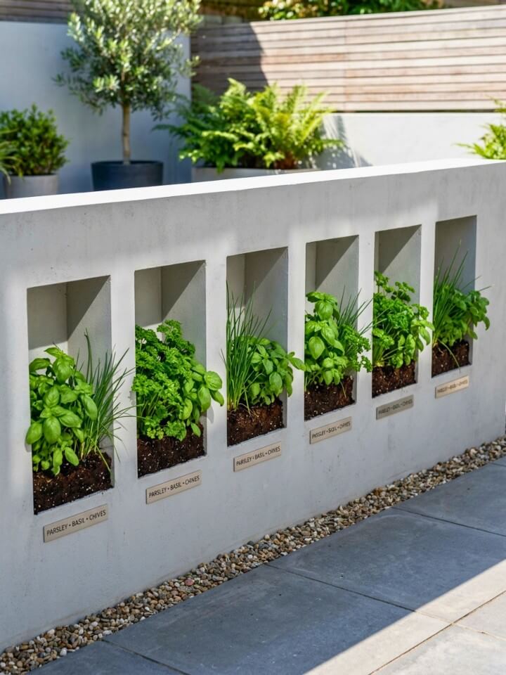 garden wall niche planters for herbs