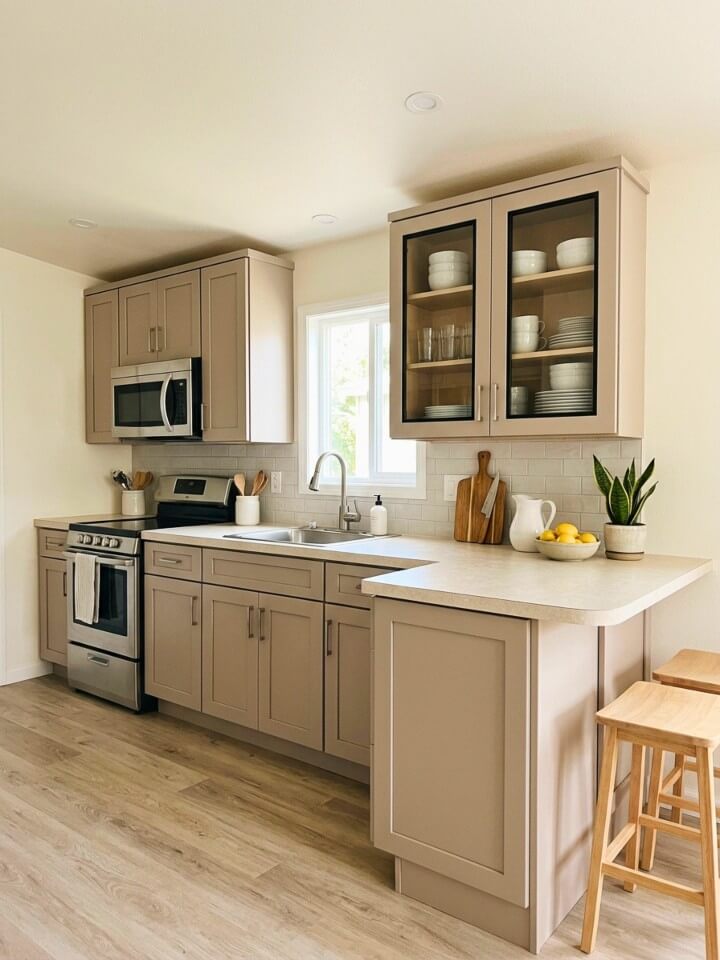 glass cabinet doors that keep upper storage feeling light