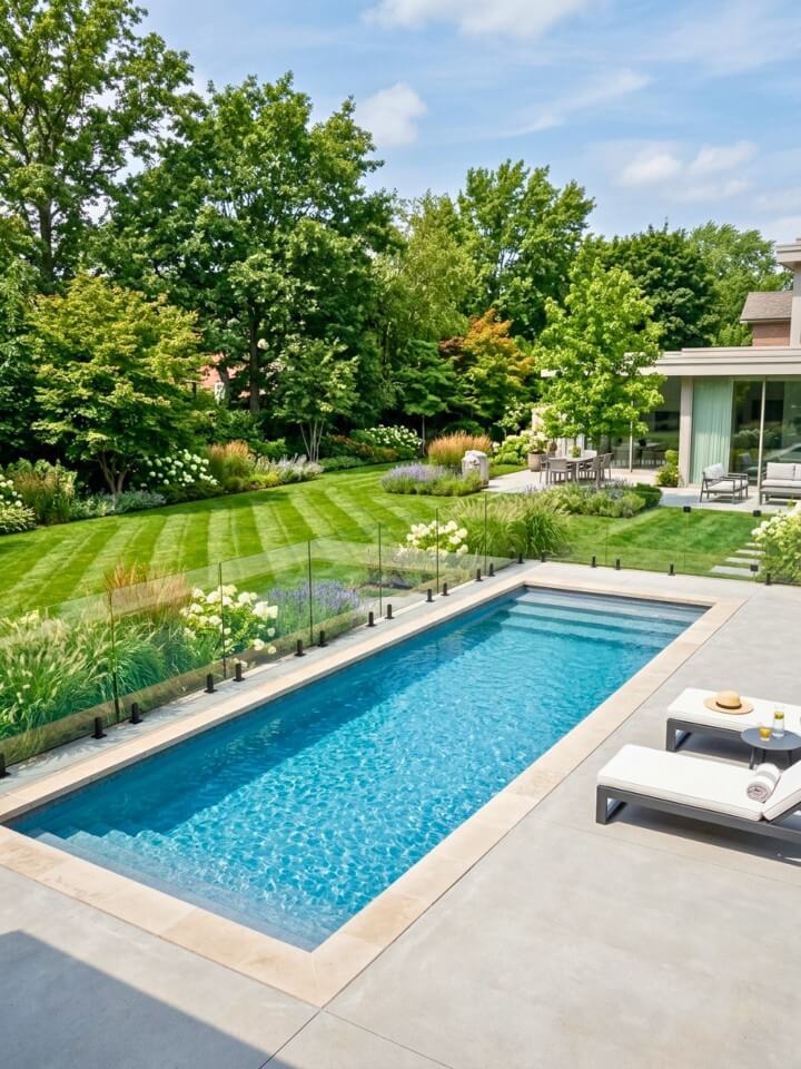 glass pool fence for an open backyard view