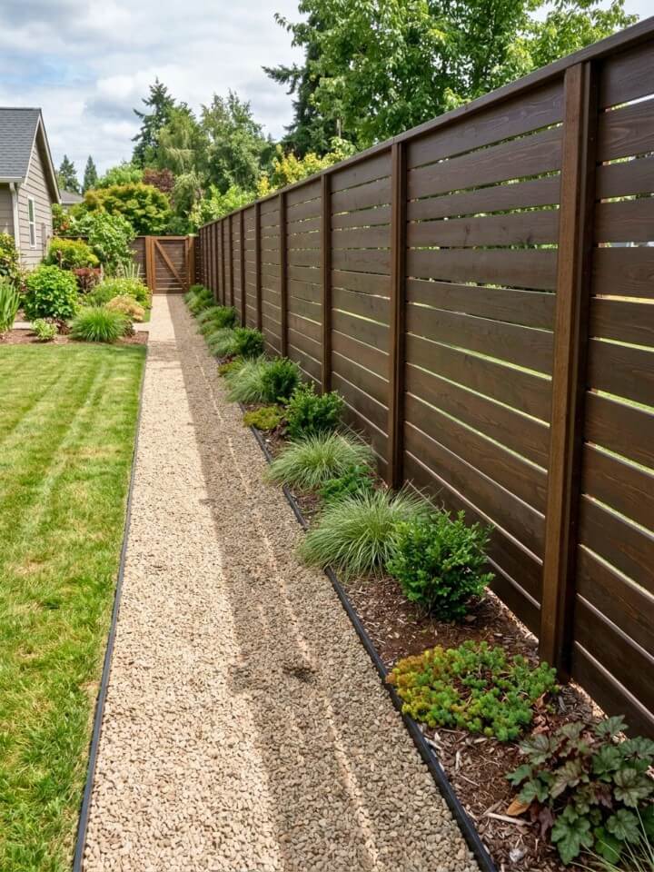 gravel path ideas beside a fence line