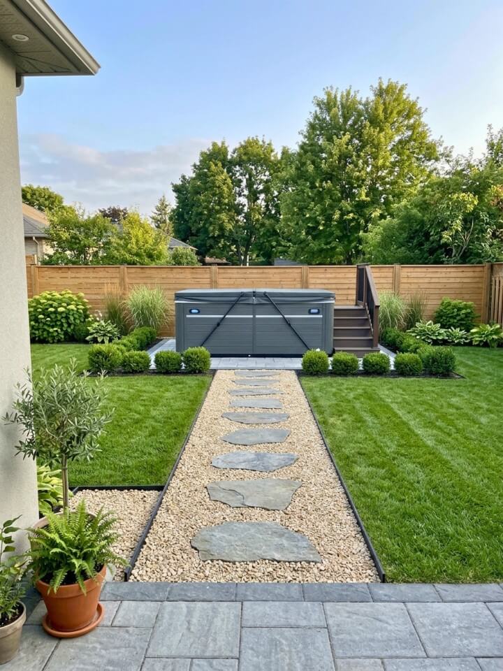 gravel path leading to the swim spa