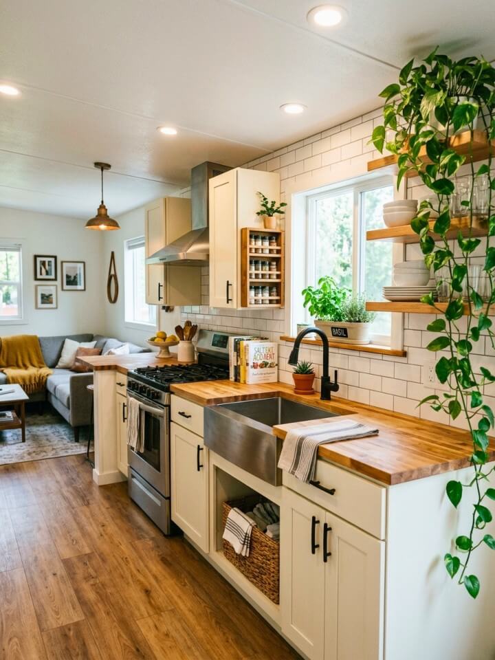 greenery that brings freshness into a trailer kitchen