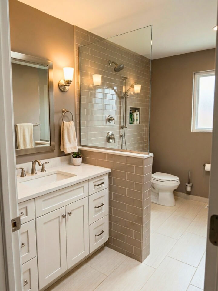 half wall curbless shower divider