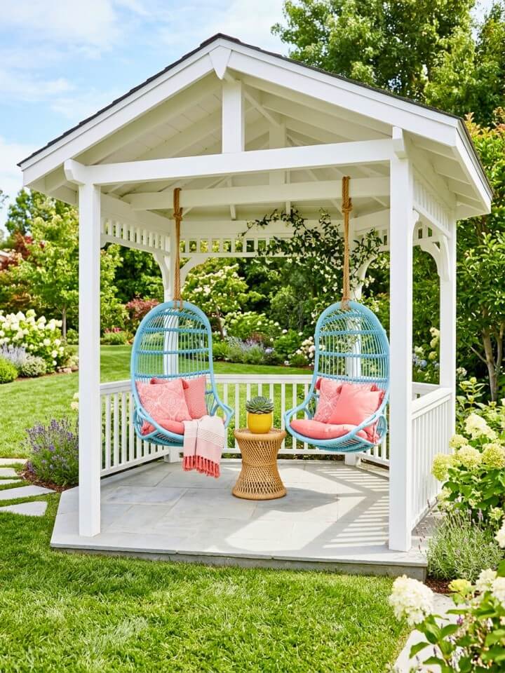 hanging chairs adding playful charm to outdoor structures
