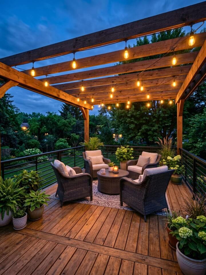 hanging edison bulbs to illuminate seating areas