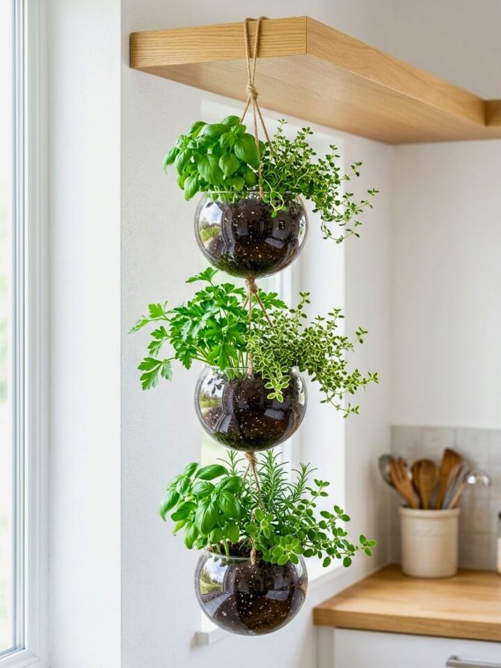 hanging glass globe herb planters
