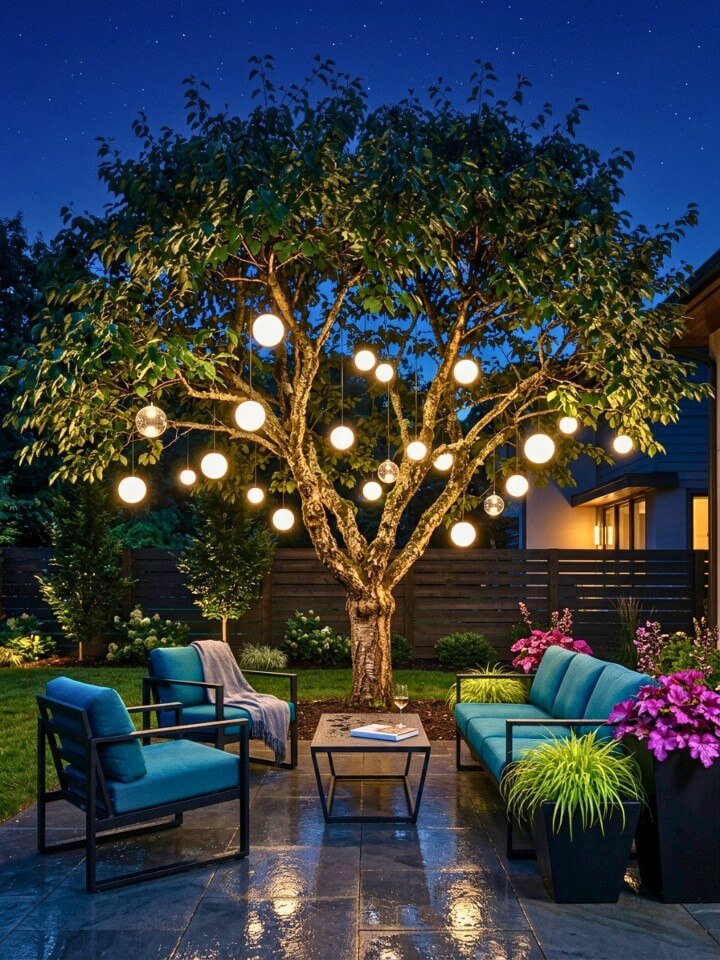 hanging globe lights for a festival feel