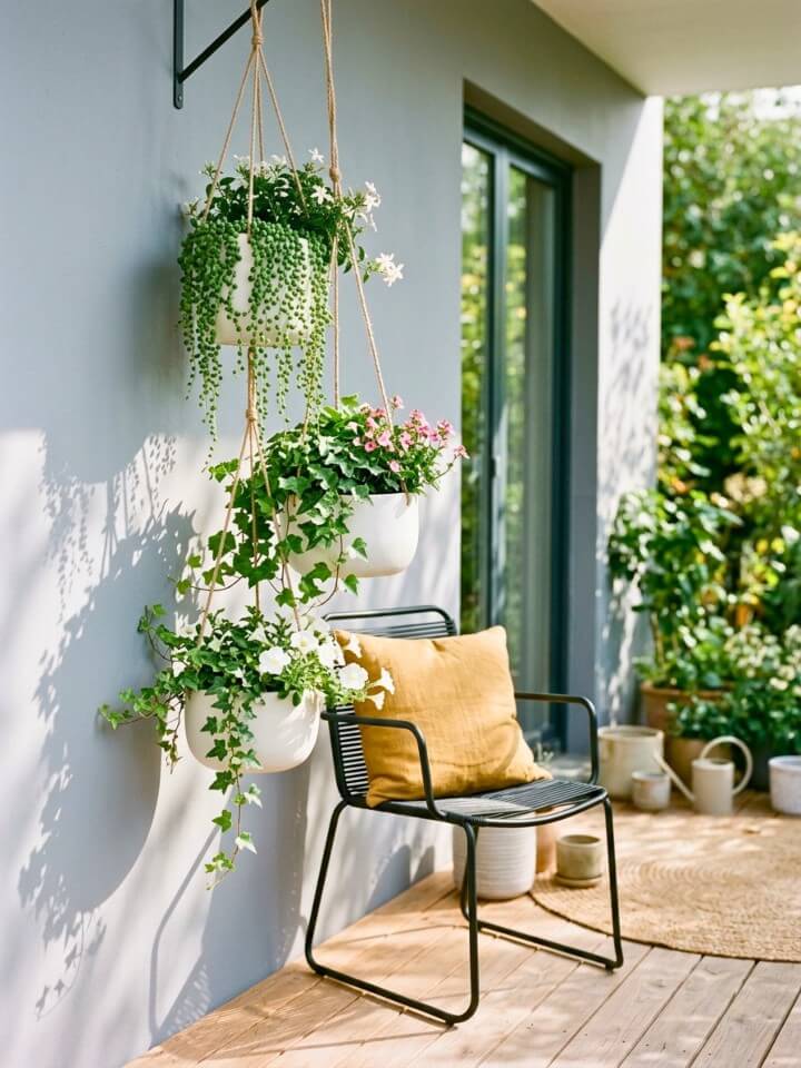 hanging planters at different heights for a layered look