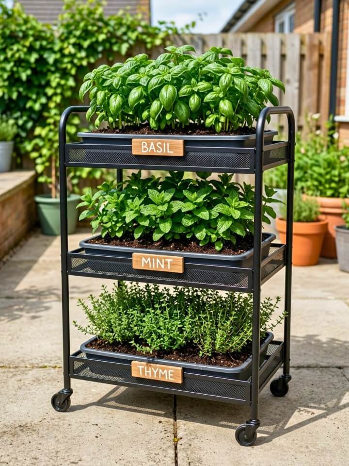 herb garden on a rolling cart