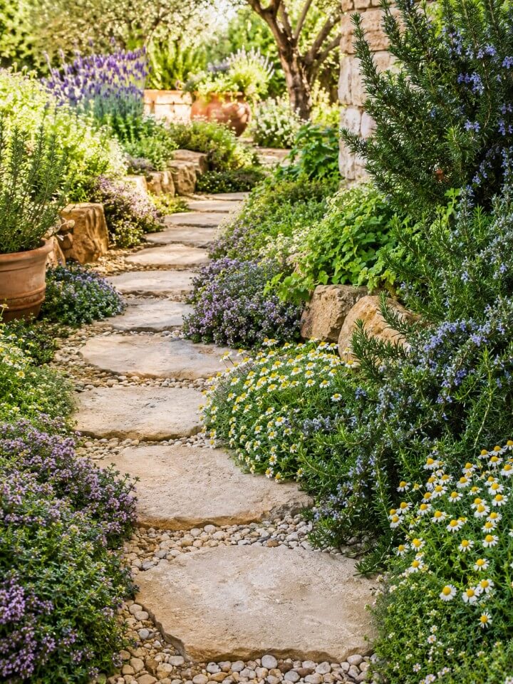herb infused pathway edging for yard