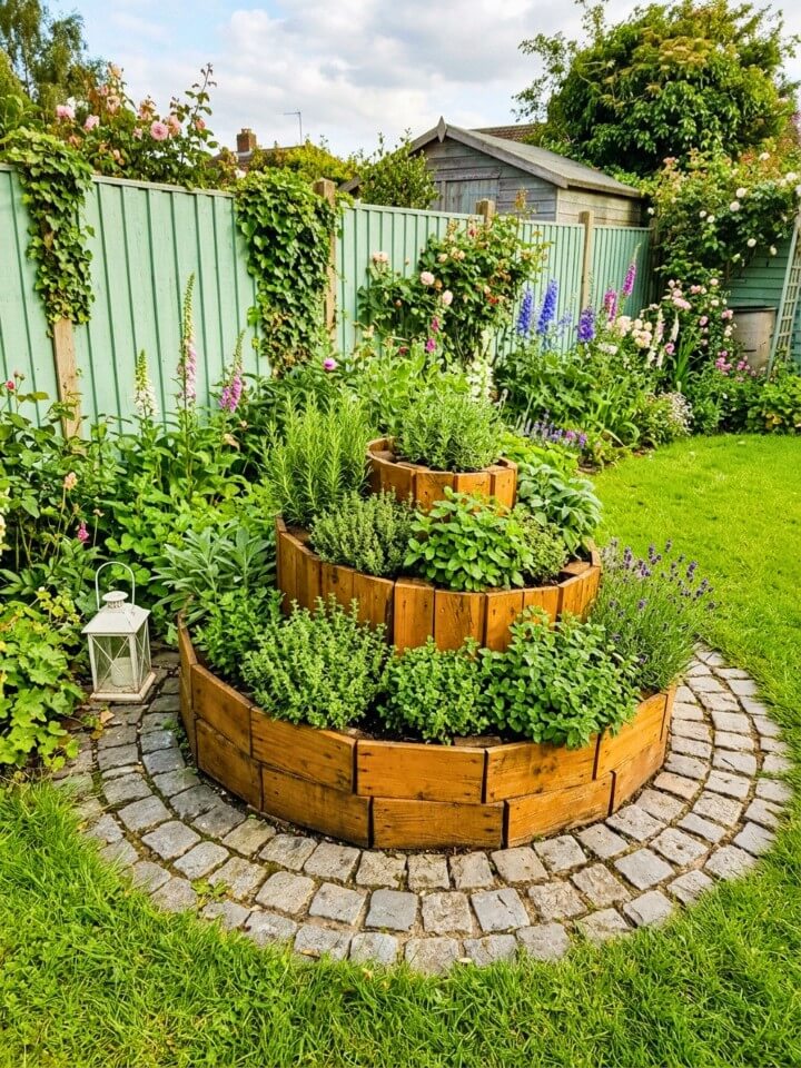 herb spiral using a pallet raised bed