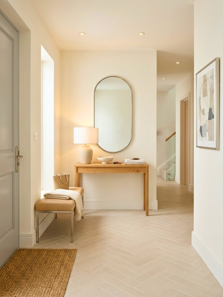 herringbone tile layout for a refined foyer