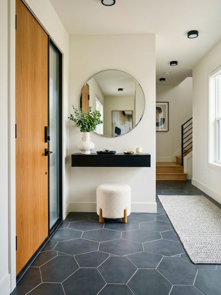 hexagon entryway tile for a clean geometric look