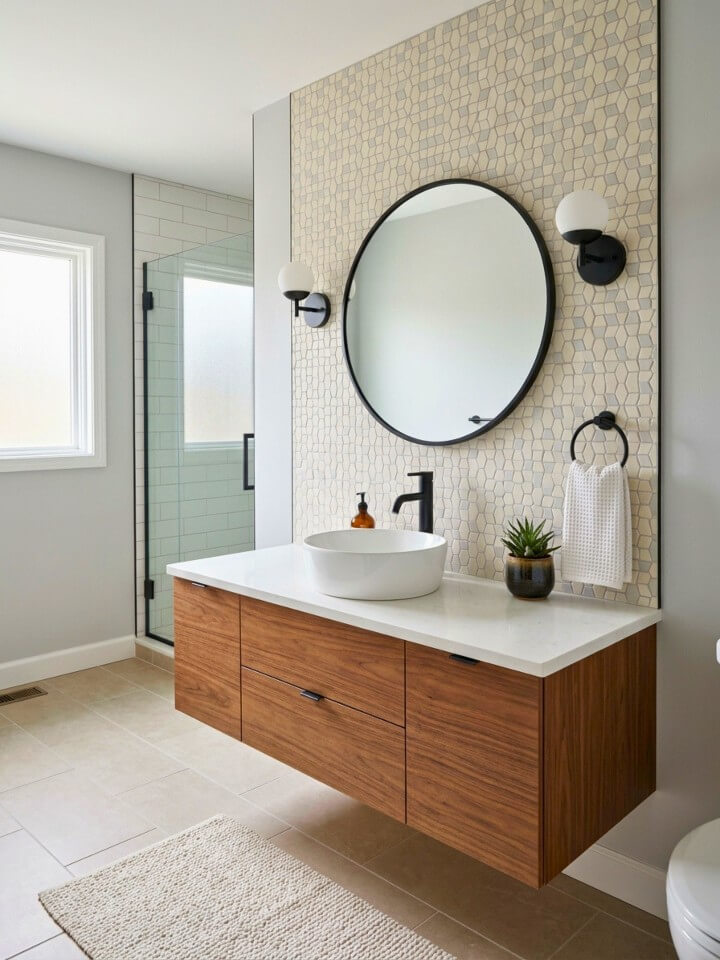 hexagonal mosaic vanity backsplash
