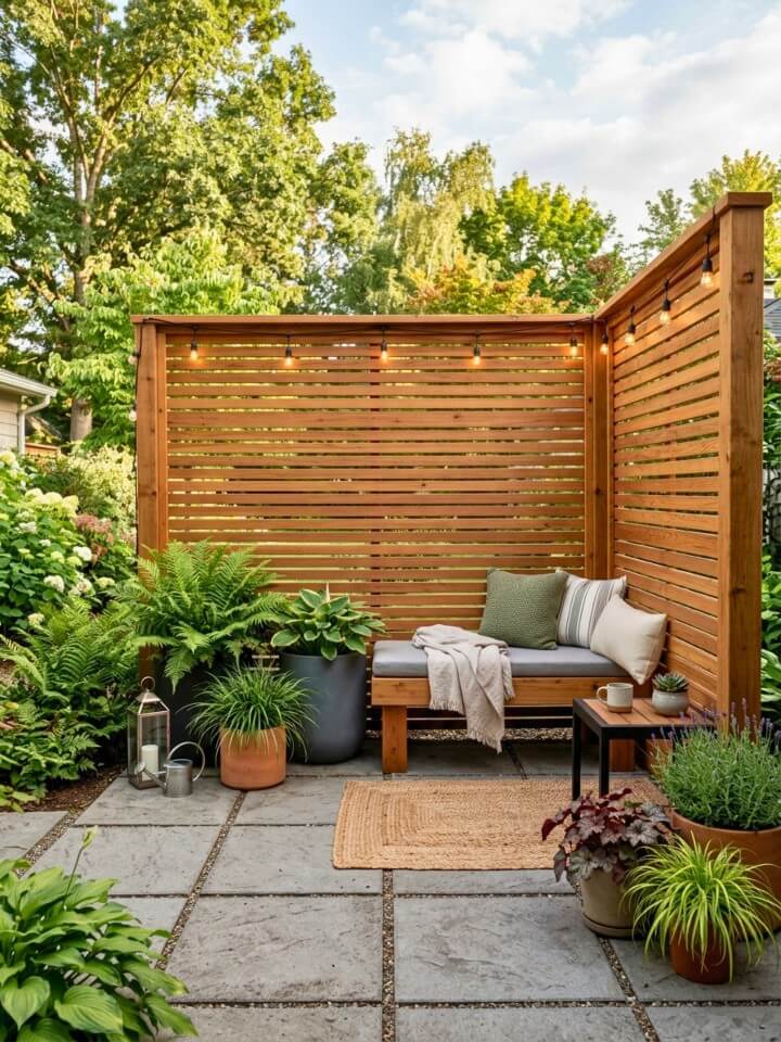 horizontal cedar slat privacy panels