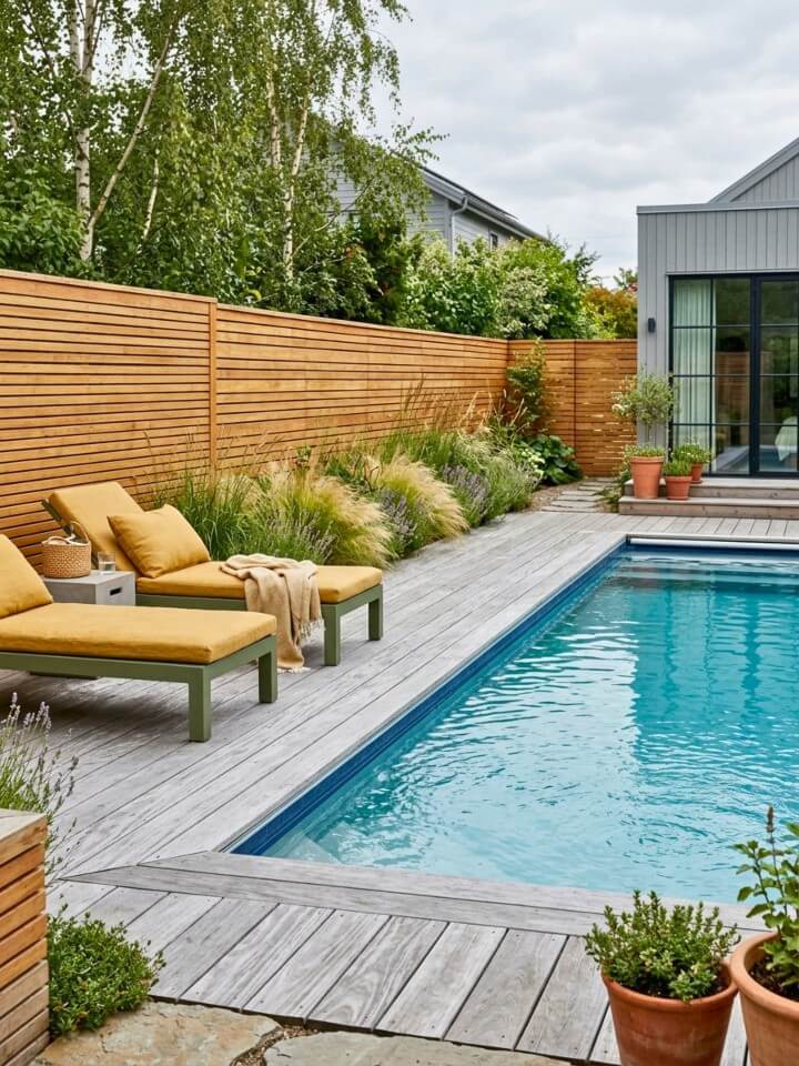horizontal wood slat fence with minimalist appeal