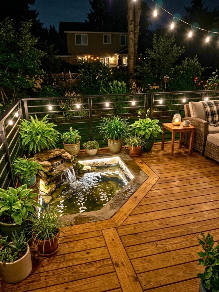 illuminated water features to enhance deck glow