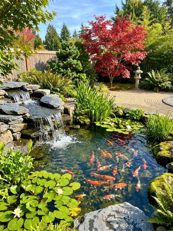 koi pond waterfall garden fountain in backyards