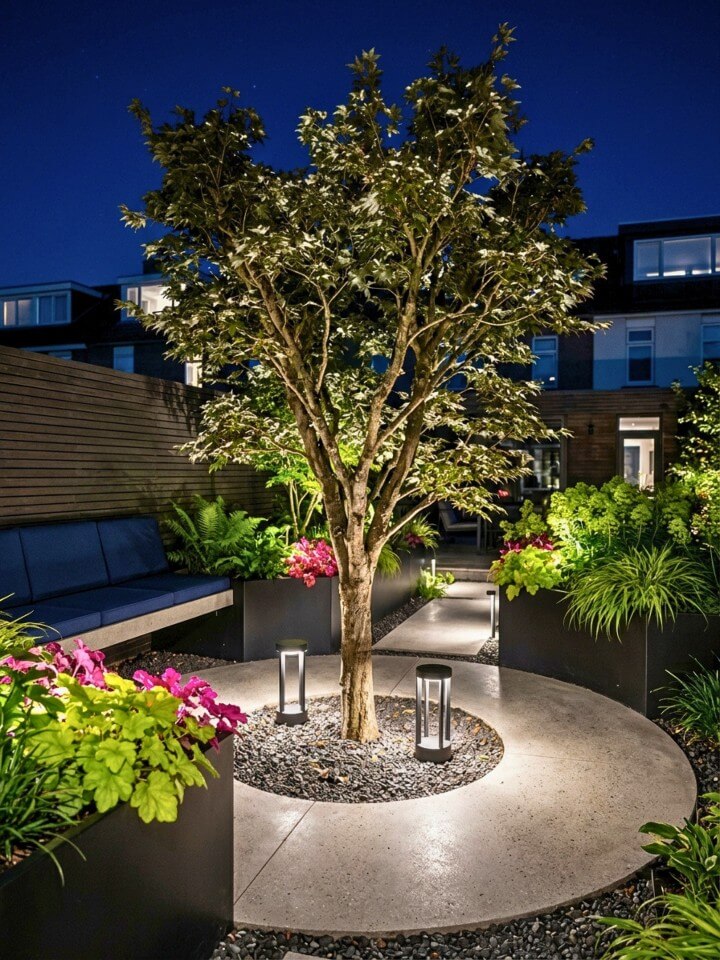 lantern paths around tree bases