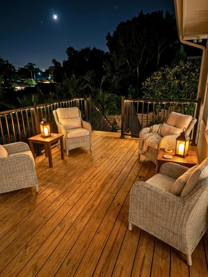 lanterns on tables for warm deck lighting