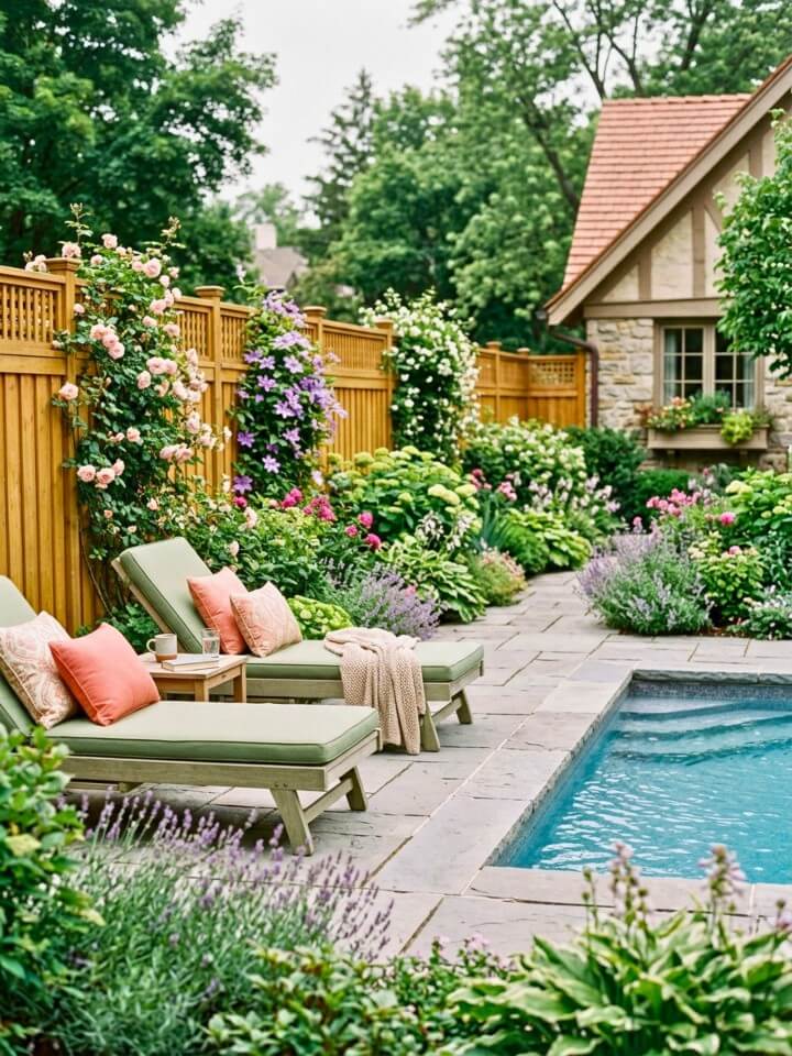 lattice topped fence with flowering vines