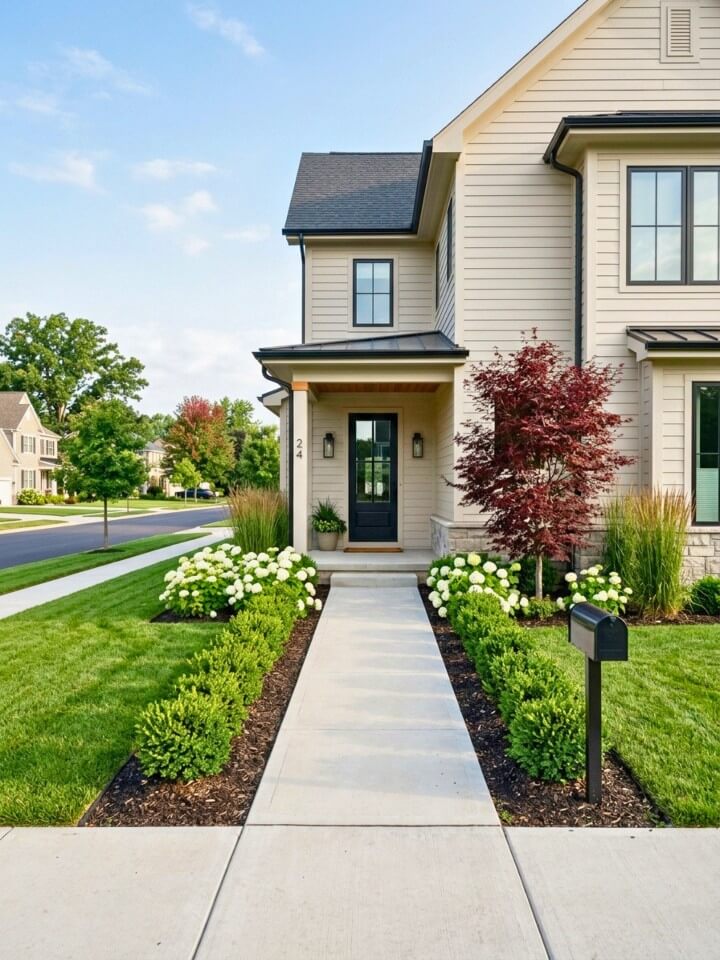 layered front yard greenery with welcoming curb appeal