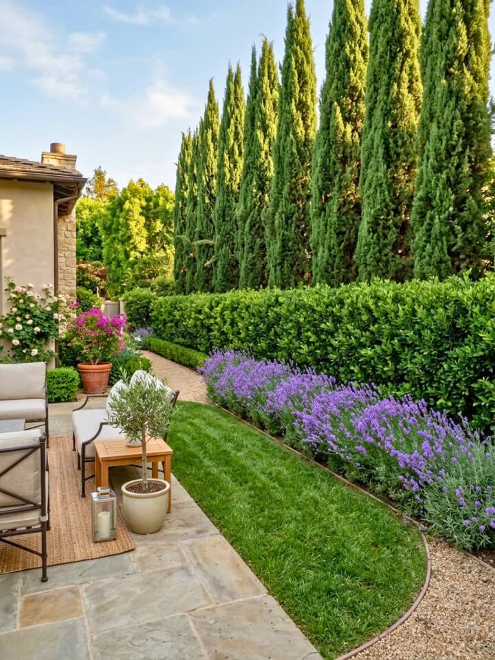 layered privacy planting for backyard borders