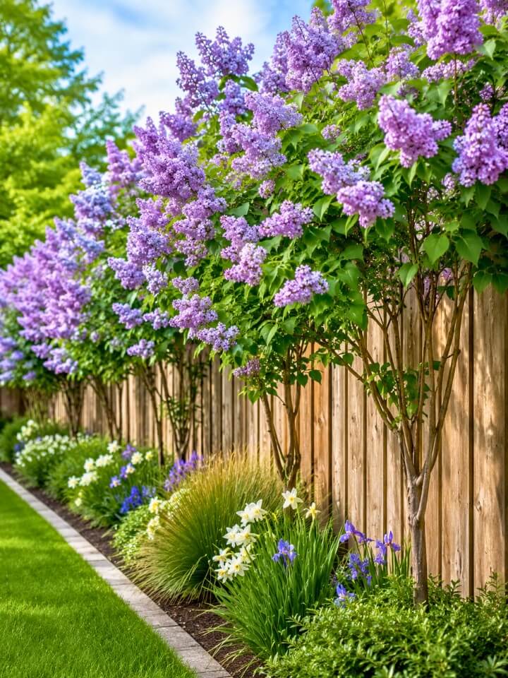 lilac bushes fence line