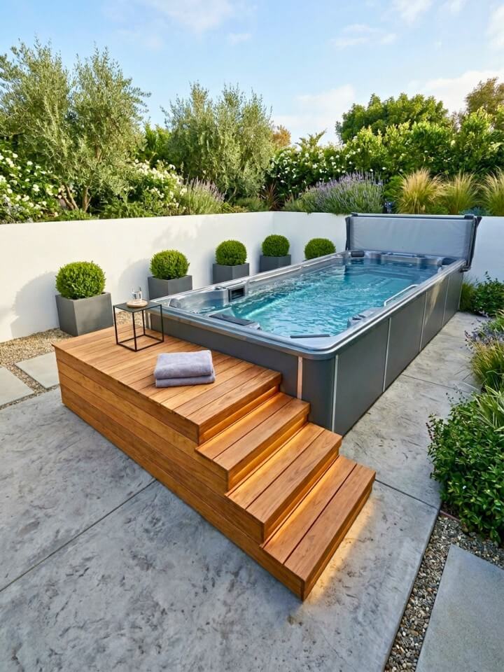 low deck ideas for an above ground swim spa
