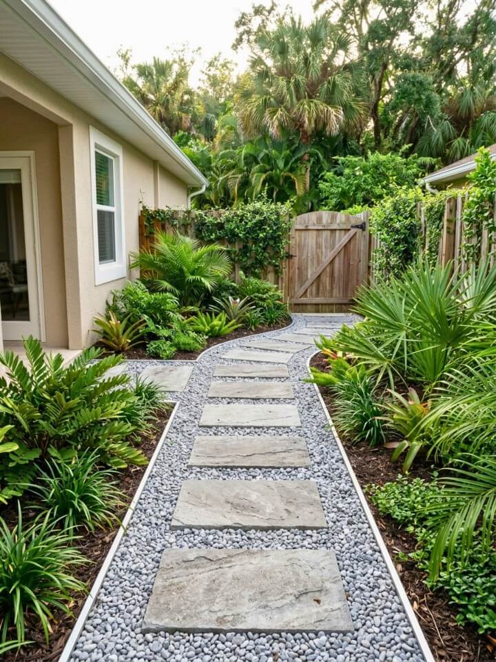 low maintenance garden path with stepping stones