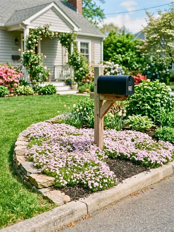low maintenance ground cover mailbox border
