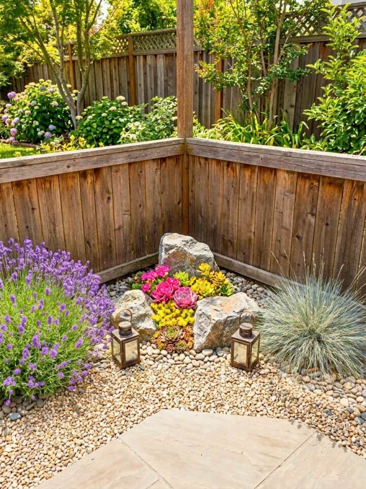 low maintenance rock garden corner