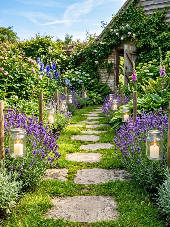 mason jar lantern path for charming outdoor spaces