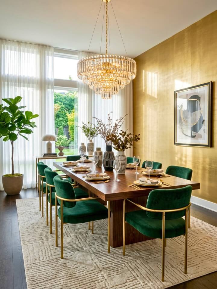 metallic accent wall for a touch of glam