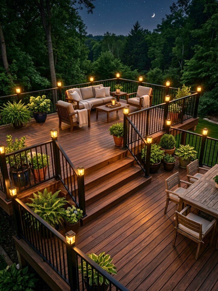 mini lanterns along railings for decorative glow