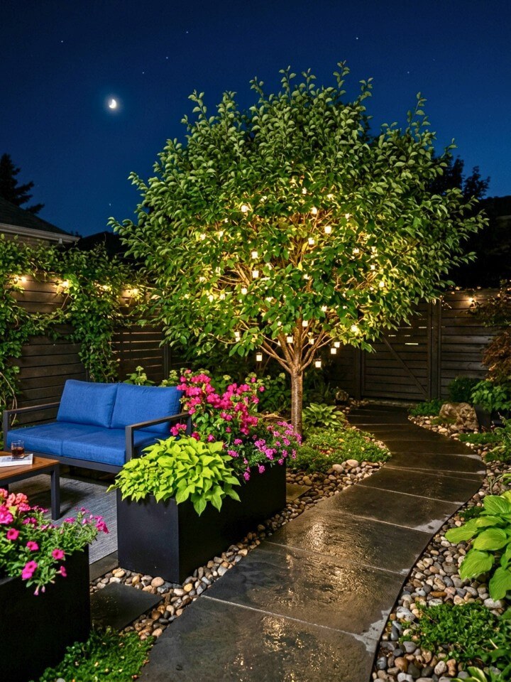mini solar lanterns hidden in branches