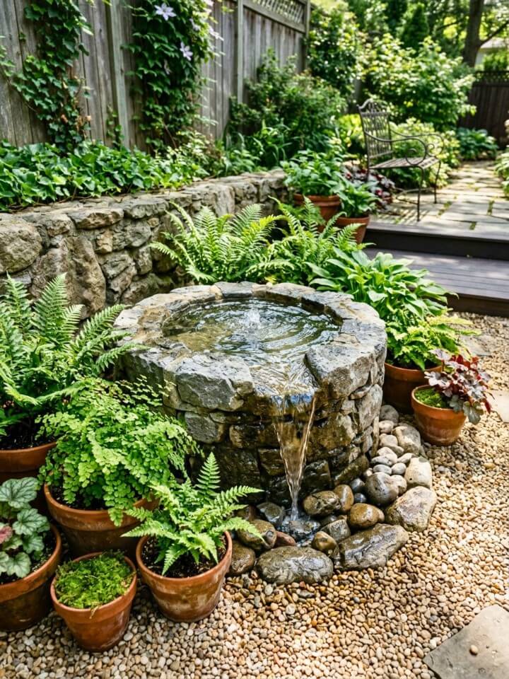 mini water feature for a backyard patio on a budget