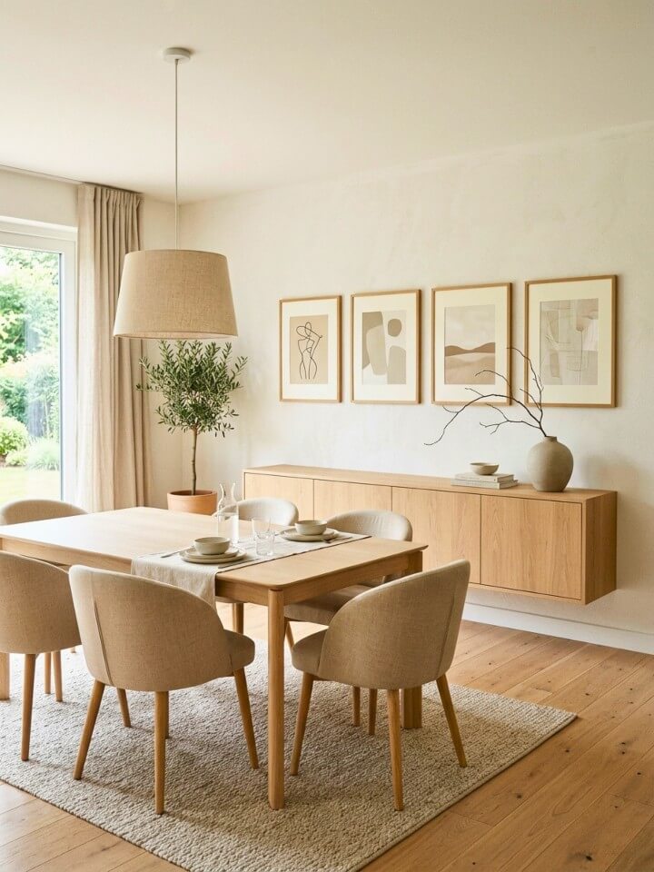 minimal gallery wall with neutral prints