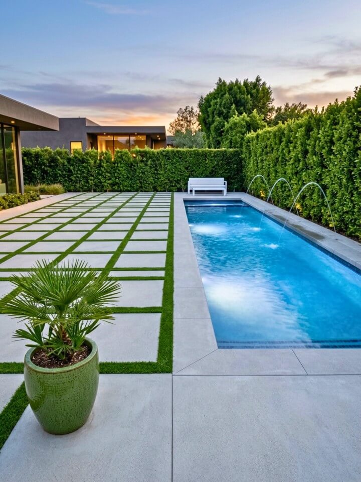 minimalist concrete deck for a clean pool look