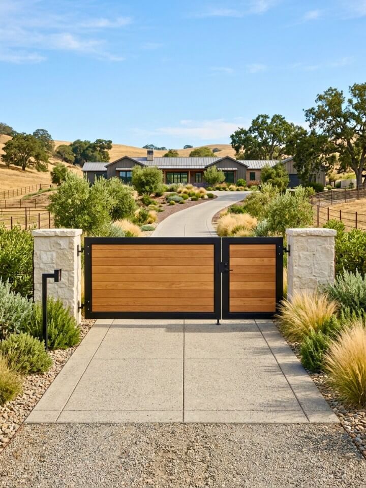 minimalist ranch gate with sleek, clean lines