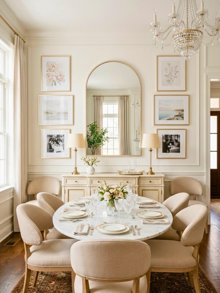 mirror gallery wall with framed art