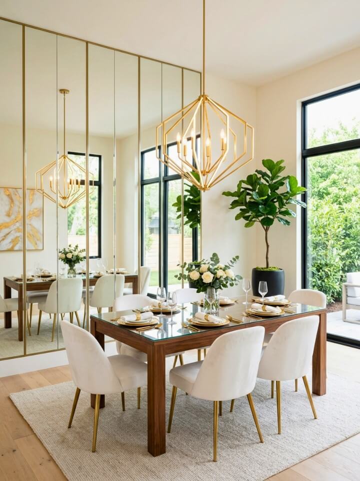 mirrored wall ideas to make your dining room feel spacious