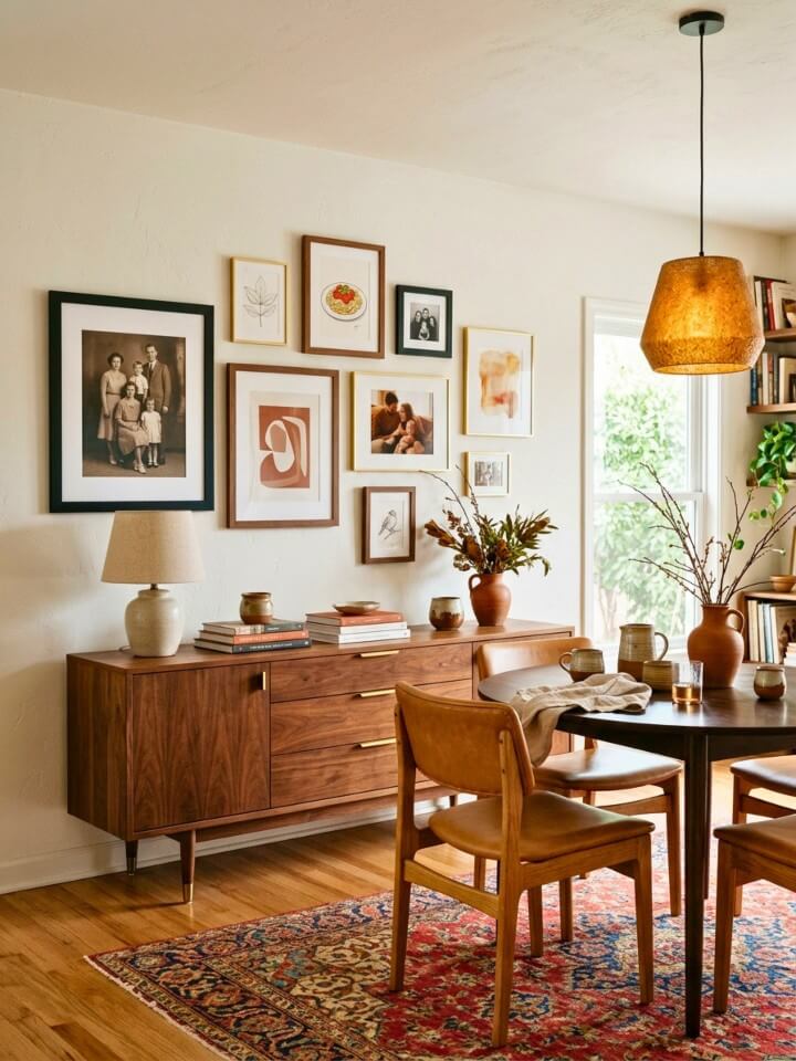 mixed frame dining room gallery wall