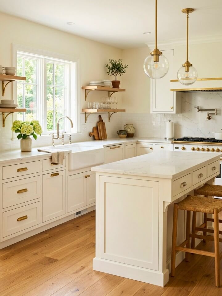 mixed metal finishes in a modern coastal kitchen